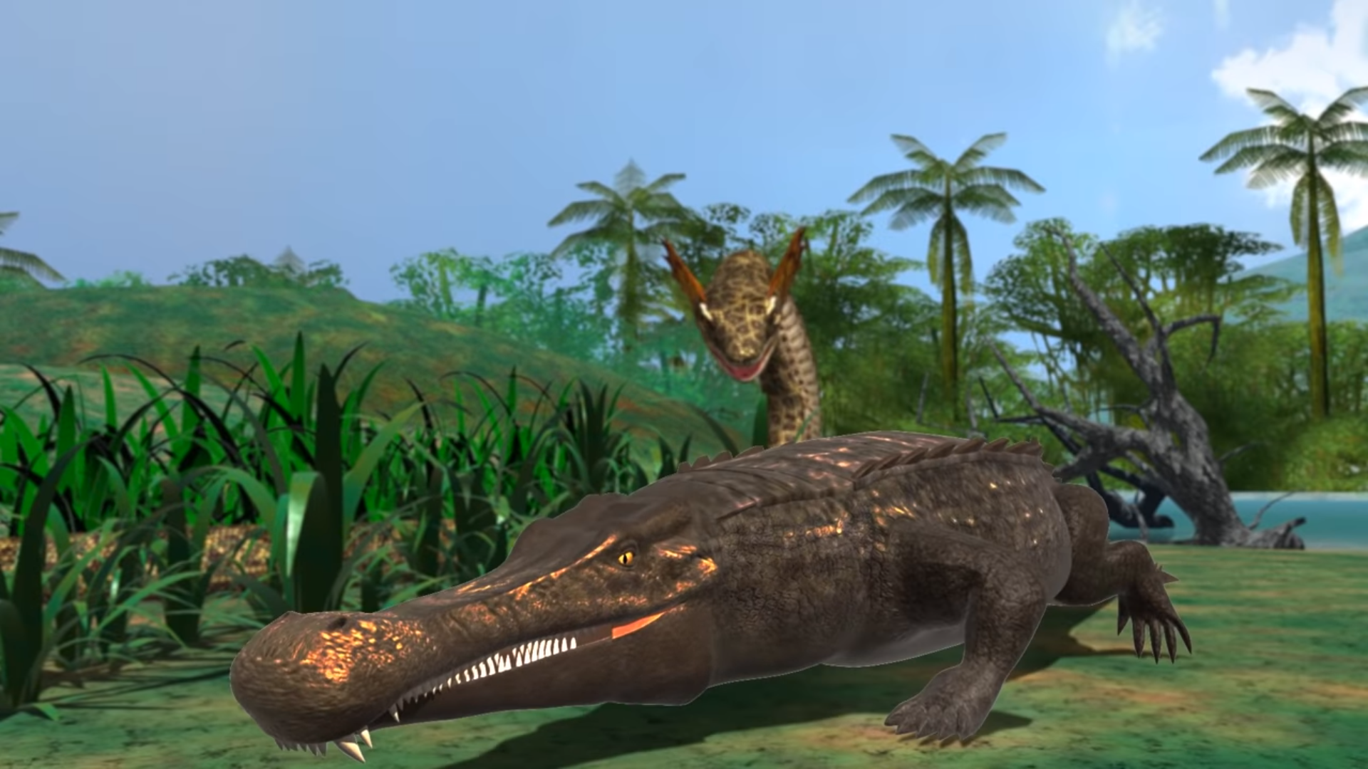 Sarcosuchus vs Titanoboa | Dinosaurs Battle World ...