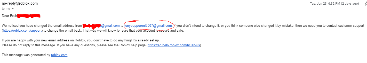 Roblox Email Changed
