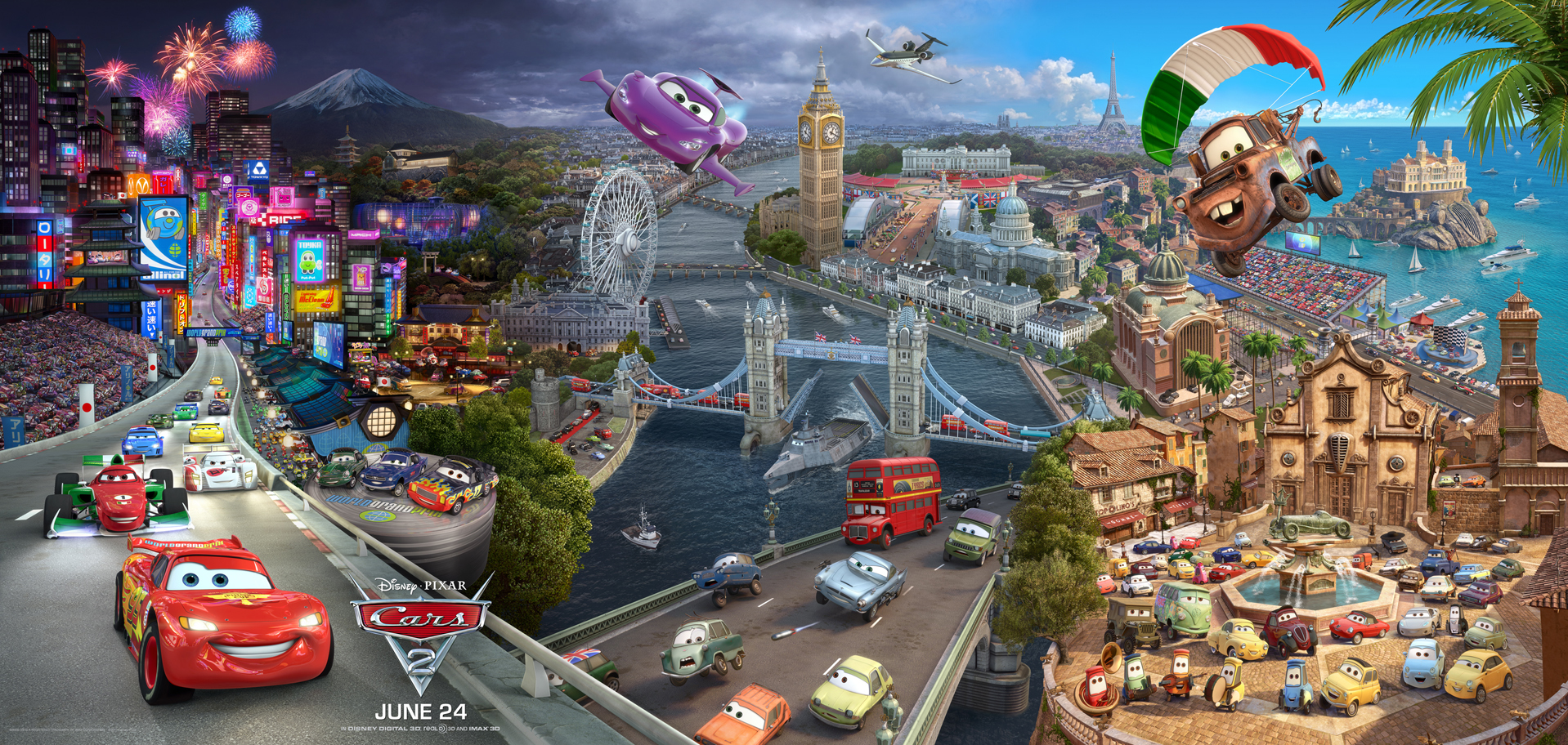 Image Cars2moviepostertriptych01.jpg Disney Wiki FANDOM
