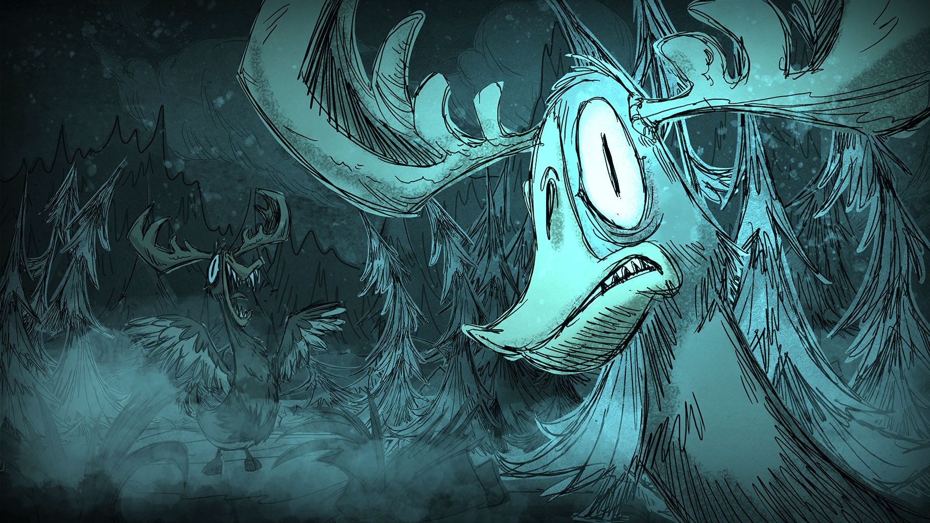 Don t screen. Moose Goose don't Starve. Don't Starve босс Гусь. Донт старв загрузочные экраны. Don't Starve together Лось.