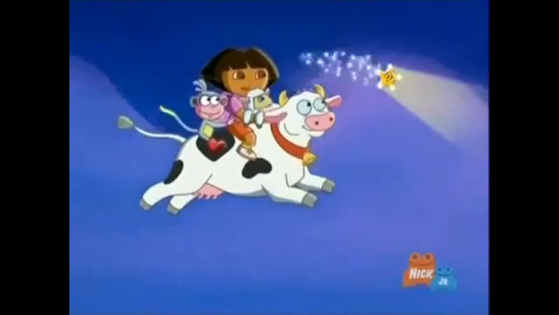 Image - Dora, Boots, and Little Lamb jumping over the moon ...