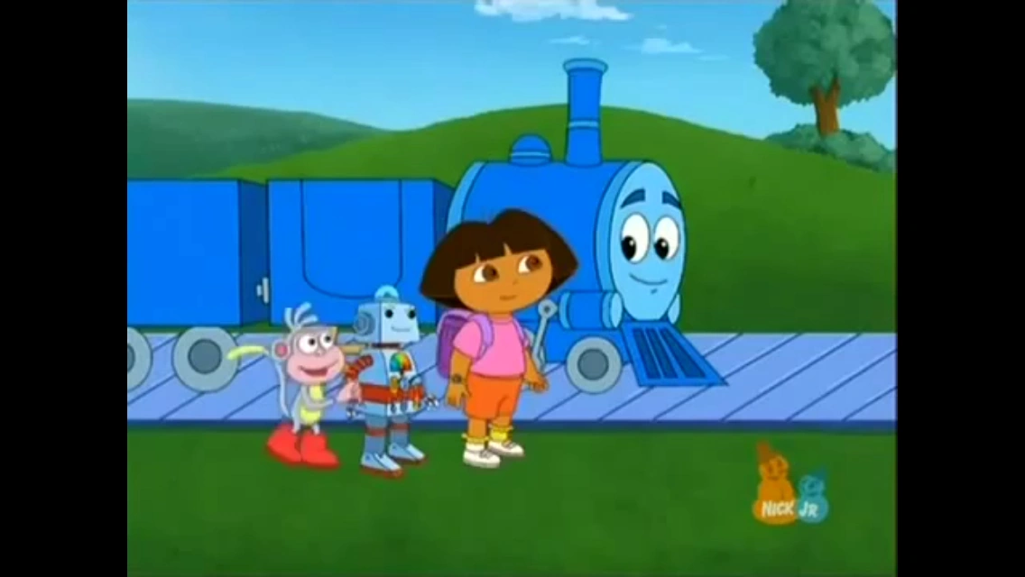 Image Dora, Boots, and Roberto about to ride Azul.PNG Dora the