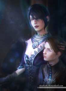 Morrigan y Kieran en Halamshiral