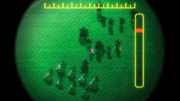 Saiyan Sniper using a Scouter Scope at the Cold Force Elites as Frieza is about to blast him