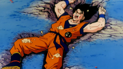 Ginew (nel corpo di Son Goku) messo a terra da Vegeta