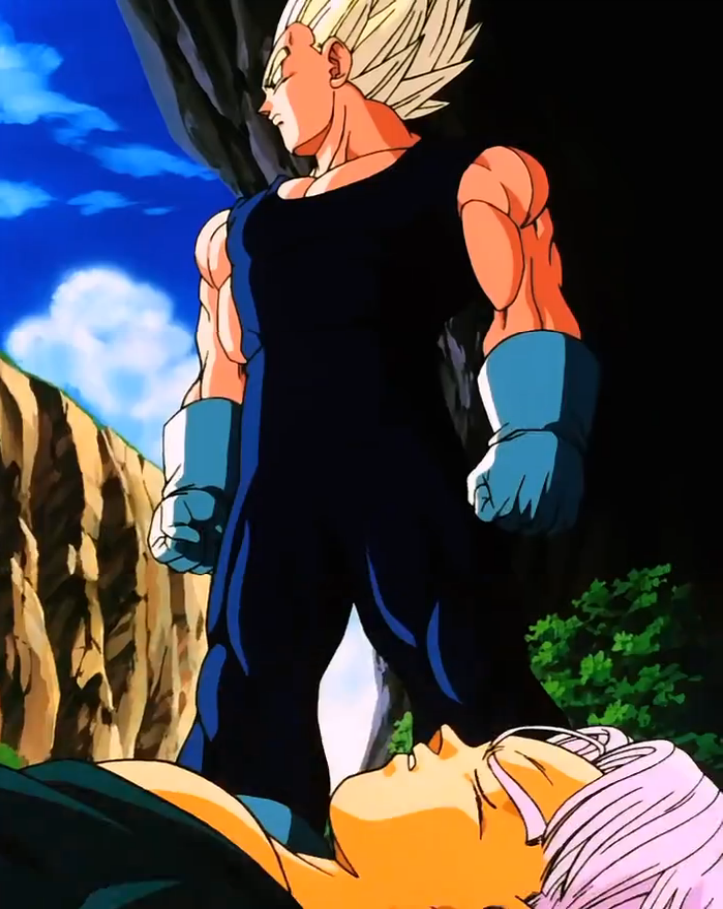 majin vegeta holding trunks
