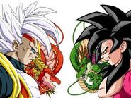 Super Baby 2, Shenlong Rojo, Goku SSJ4 y Shenlong Original