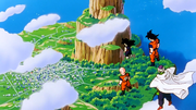 Goku, Gohan, Crilin e Piccolo arrivano all'isola di Anembo
