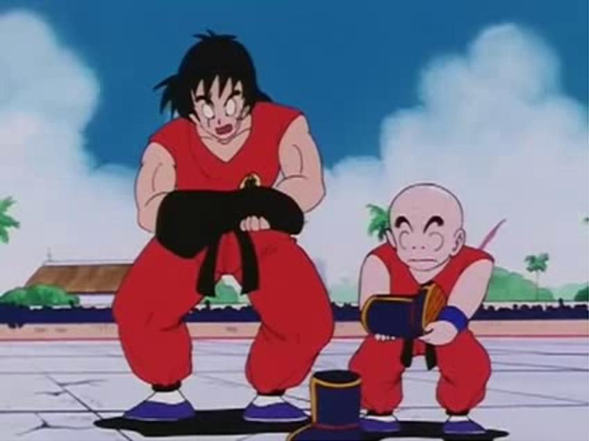 Image Yamcha And Krillin Lifts Gokus Weigtted T Shirt And Boot Dragon Ball Wiki 