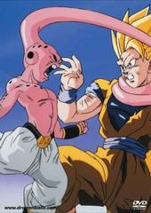 Kid buu about to knee goku