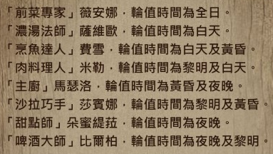 滿月祭廚師輪值表