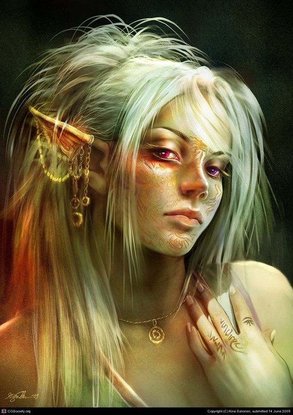 Portrait-of-an-elf-female-with-tattoos-on-face-and-earring-and-necklace