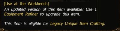 Legacy Unique Item Crafting tooltip