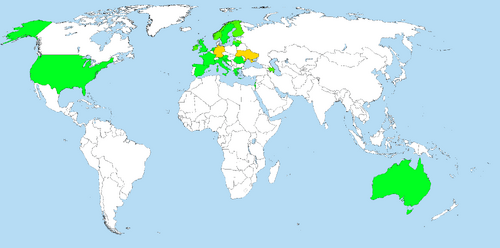 A large blank world map with oceans marked in blue
