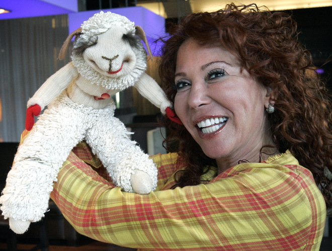female ventriloquist with lamb chop