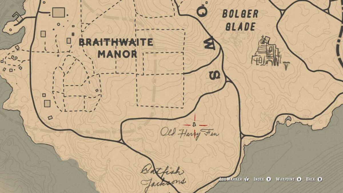 Old Harry Fen shack location map Red Dead Redemption 2