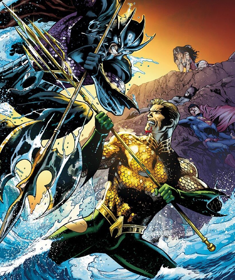 Aquaman and Neptune fight in water