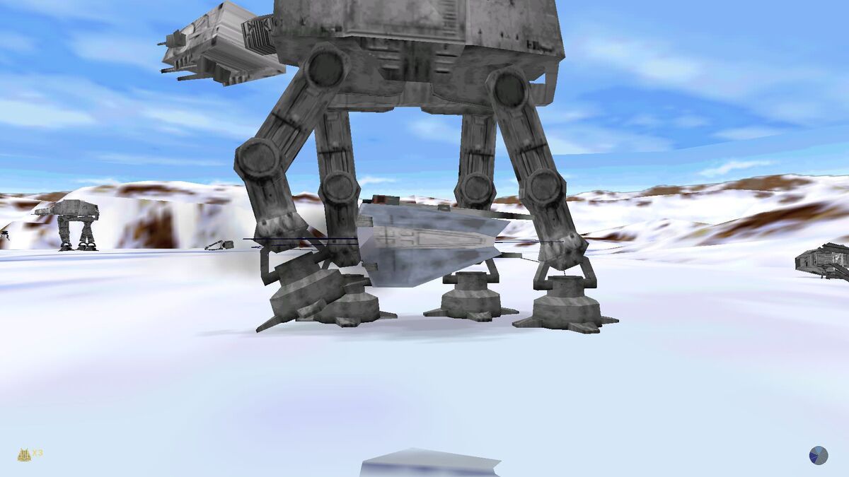 A screenshot of the Hoth level in Star Wars: Shadows of the Empire.