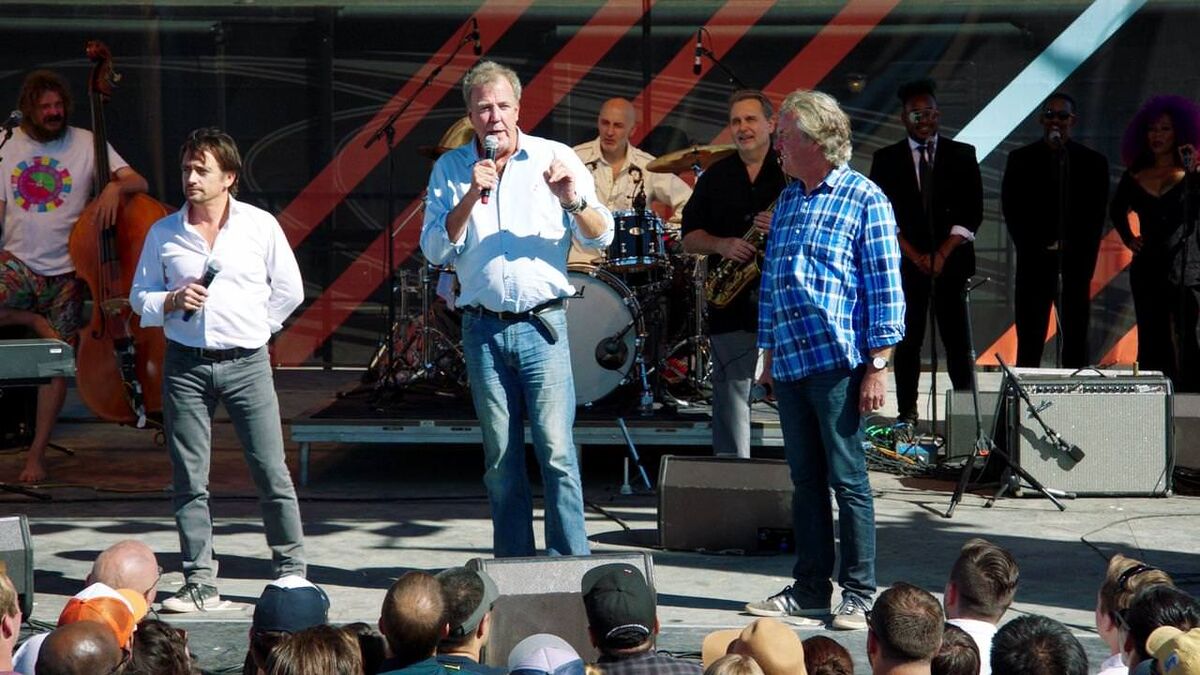 Hammond, Clarkson and May on stage