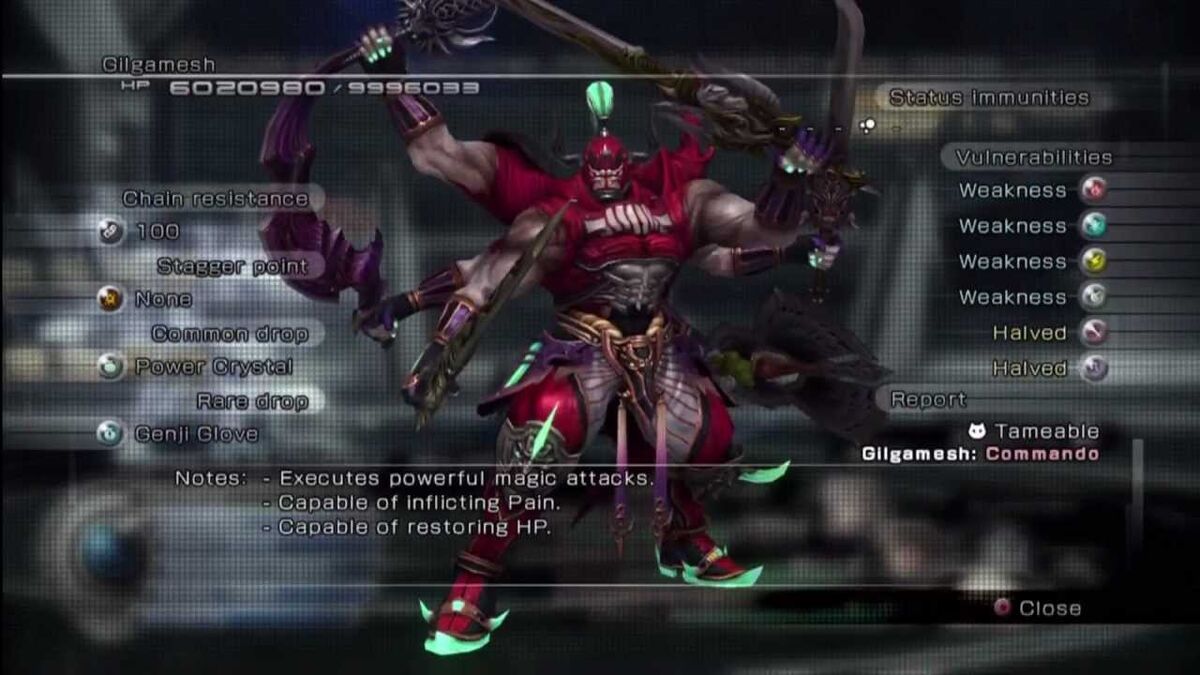 Gilgamesh's stats in Final Fantasy XIII-2