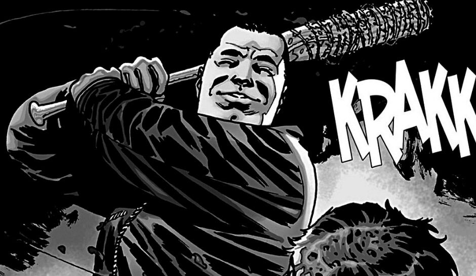 Negan makes his impact in issue #100 of The Walking Dead comic.