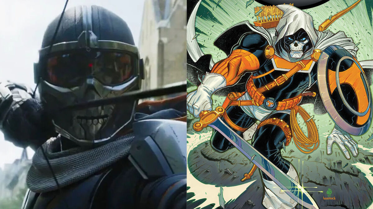 The MCU's Taskmaster and their comic book counterpart.