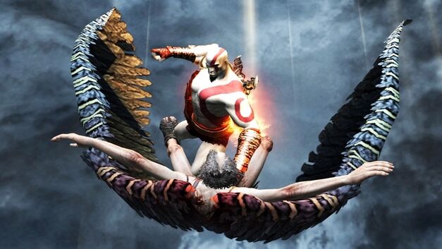 Kratos beating down Icarus.