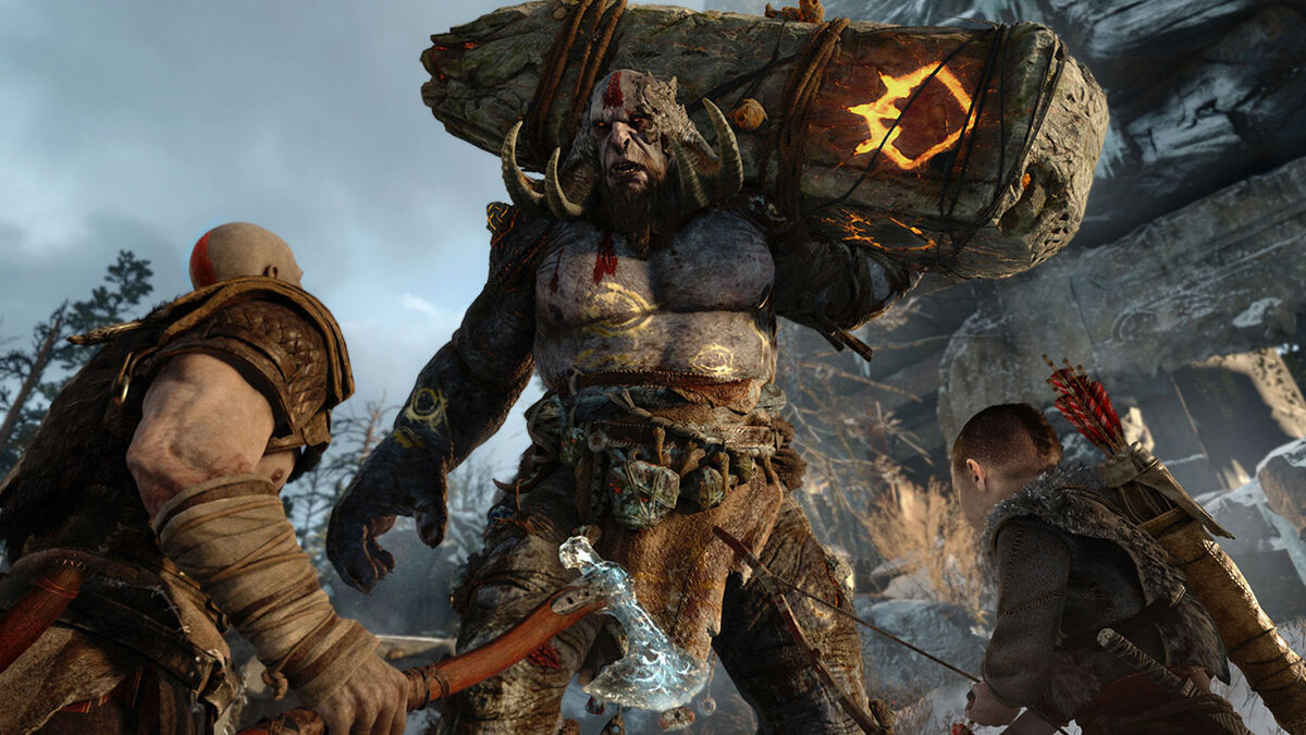 A troll standing in front of Kratos