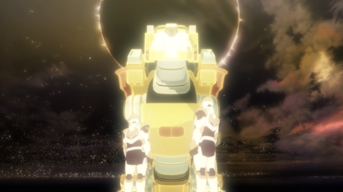 Gyrgan and Hunk in front of the Yellow Lion in the void