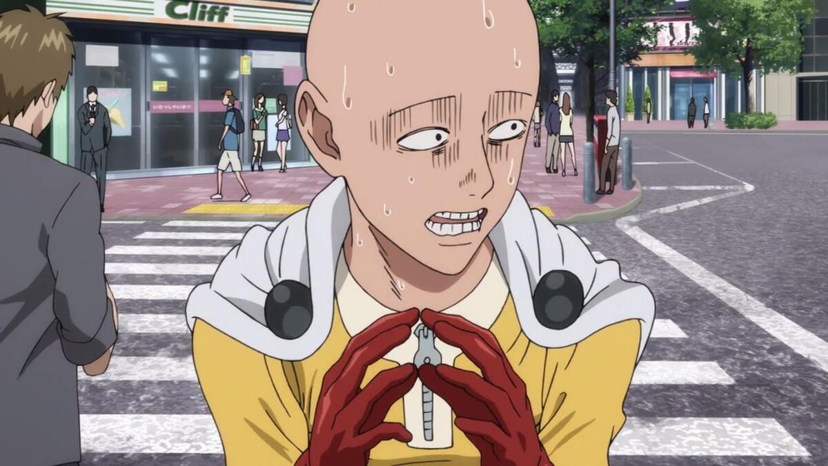 One-Punch Man nervous looking Saitama