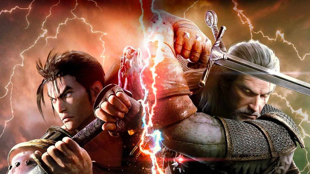 A promo shot advertising the fact that Mitsurugi and Geralt will face off. Oddly, they're not actually facing one another.