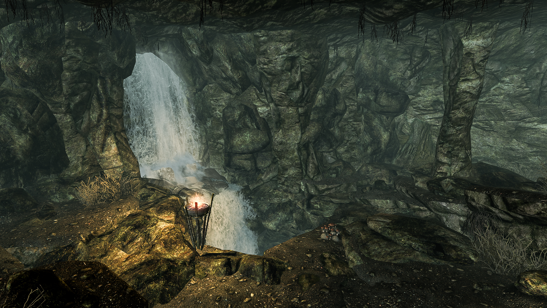 Скайрим водопады. Пещера грот утопленника. Скайрим пещера мшистая Лощина. Пещера Крегслейн скайрим. Пещера Толвальда скайрим.