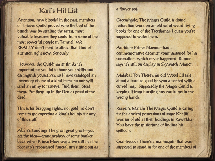 Kari S Hit List Elder Scrolls Fandom