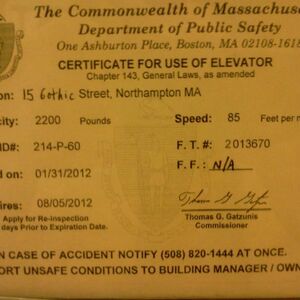 Expired Elevator Certificate Of Operation Picture Of