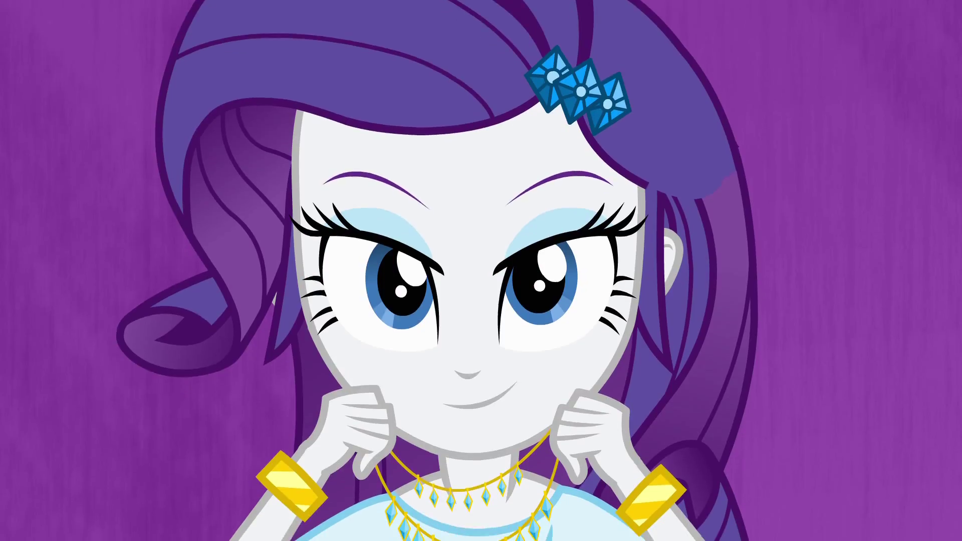 Image Rarity putting on a necklace EG.png My Little Pony Equestria