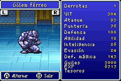 Estadisticas Golem Ferreo