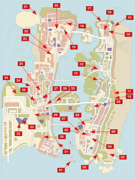 Карта спрятанных пакетов в gta vice city