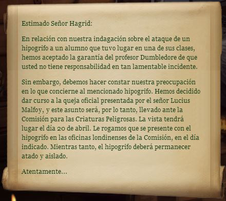 Carta del Consejo Escolar de Hogwarts a Rubeus Hagrid 