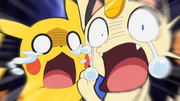 EP901 Pikachu y Meowth aterrorizados