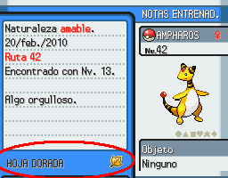 Hoja dorada en un Ampharos