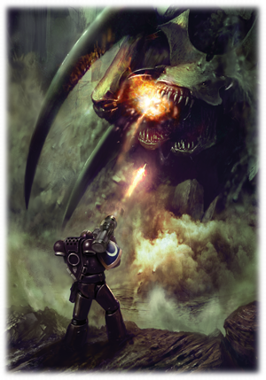 Deathwatch attacking biotitan