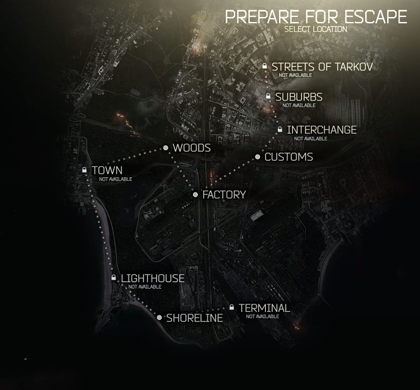 Resultado de imagen de escape from tarkov maps menu