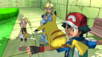 EP805 Ash presentándose con Lem y Clem