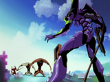 Dos Unidades Evangelion frente a Israfel