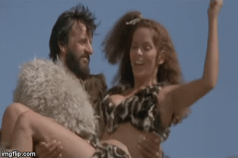 Barbara Bach caveman tossed slow mo