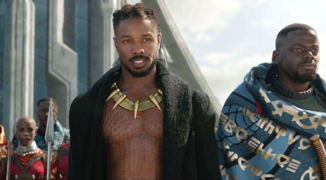 Killmonger and W'Kabi stand side-by-side. 