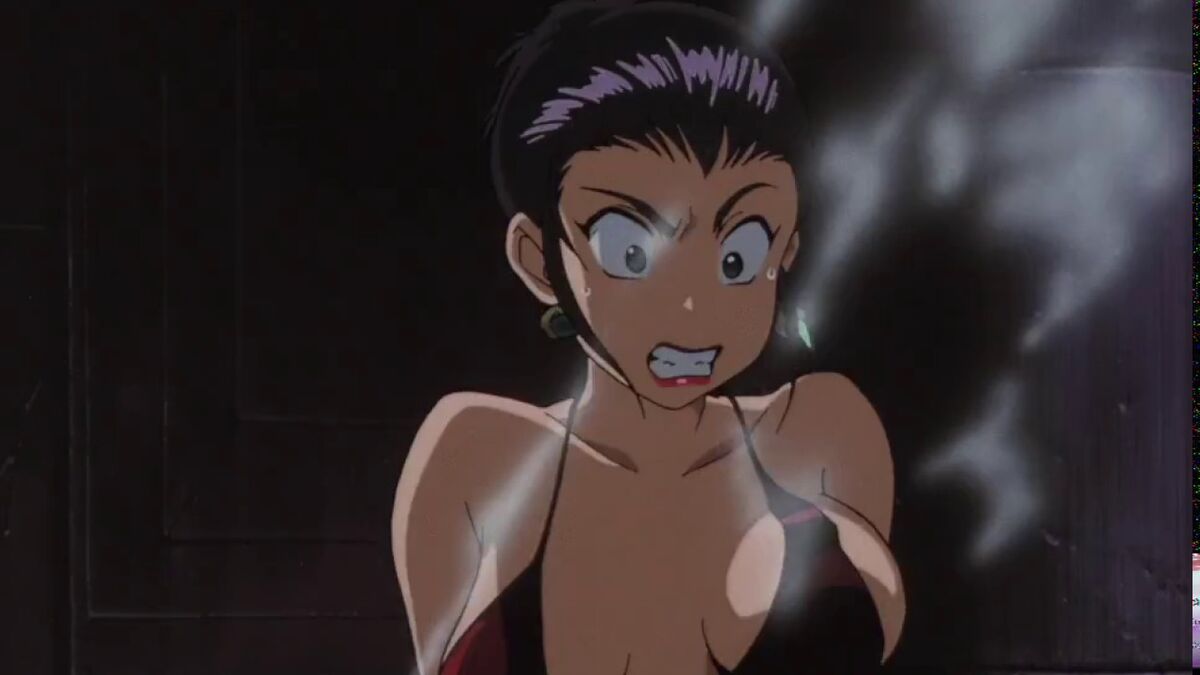 Faye Valentine from Cowboy Bebop with a shocked look on her face