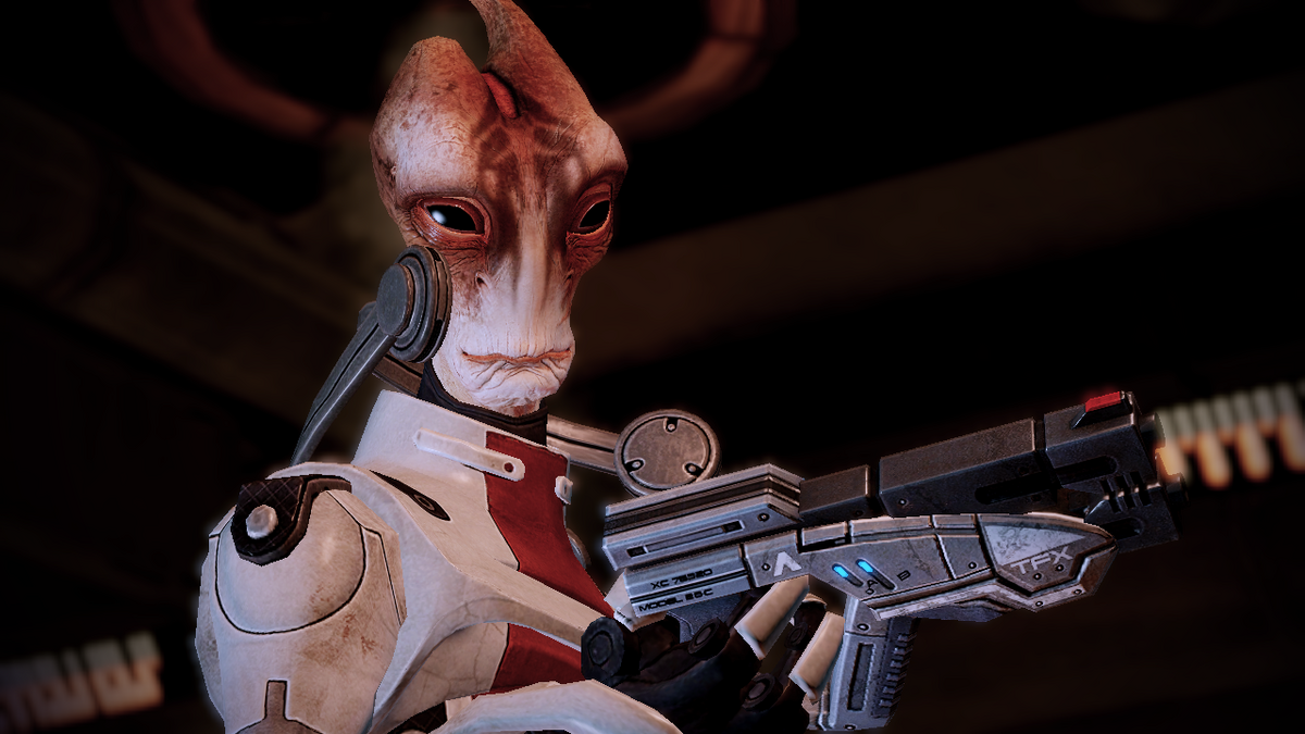 An image of a member of the salarian race from Mass Effect.