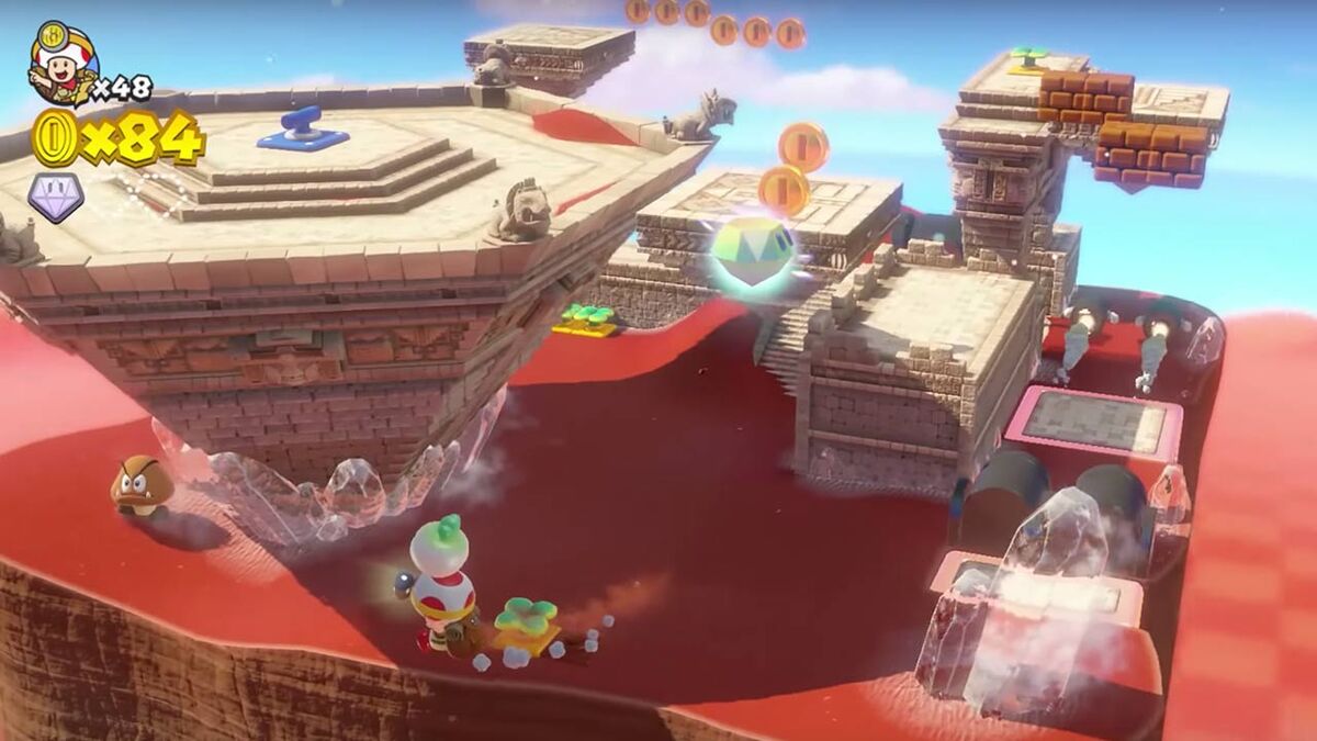 Captain Toad is about to turnip the heat on this Goomba