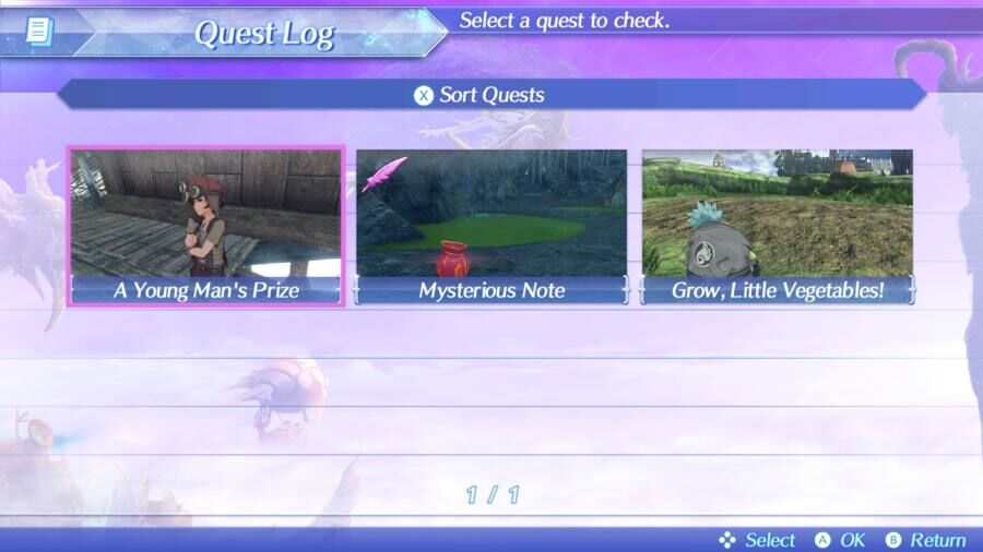 A picture of the sidequest log in Xenoblade Chronicles 2.
